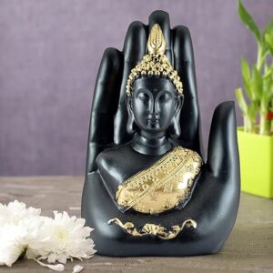 Black & Gold-Toned Palm Buddha Idol Statue Showpiece