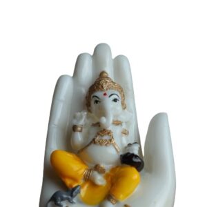 White Marble Palm Ganesha Showpiece Statue