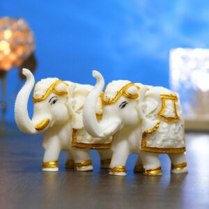 Elephant Showpieces Pack of 2 (Gold + White)