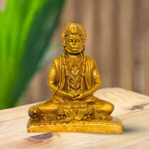 Divine Golden Hanuman Idol in Meditation Pose