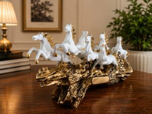 Premium Resin Seven Running Horses Figurine – 10 Inch Running Horses Symbol for Progress, Career Growth & Good Fortune