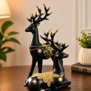 Luxury Black & Golden Barahsingha Deer Showpiece Pair | Decorative Resin Reindeer Figurines for Home Decor, Living Room, Office Table Decoration