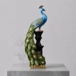 peacock |Ornate Blue Majestic Peacock Pedestal Statue with Jeweled Tail