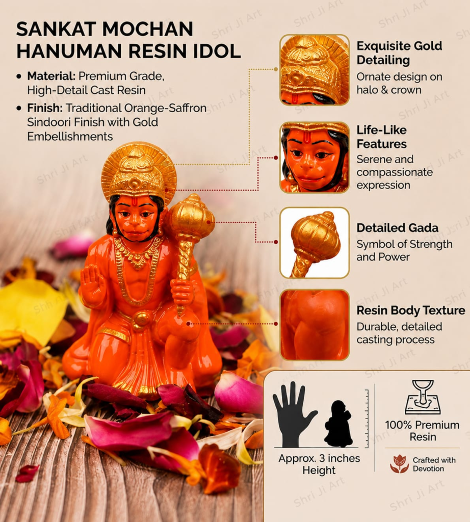 Click to see full view Eminent Hanuman Ji Murti Blessing with Lord Balaji Bajrangbali Sankat Mochan Bhagwan Idol for Temple Car Dashboard Home Decor Statue Gift Hanuman(Murti) (Ashirwad Orange Hanuman Ji)