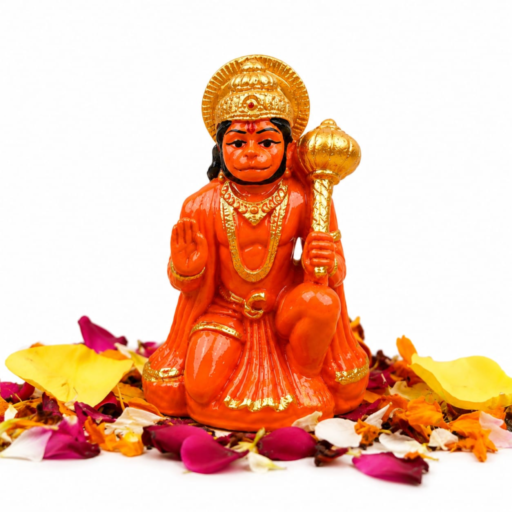 Click to see full view Eminent Hanuman Ji Murti Blessing with Lord Balaji Bajrangbali Sankat Mochan Bhagwan Idol for Temple Car Dashboard Home Decor Statue Gift Hanuman(Murti) (Ashirwad Orange Hanuman Ji)