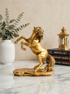 Rising Horse Showpiece – Golden Horse Statue for Home & Office